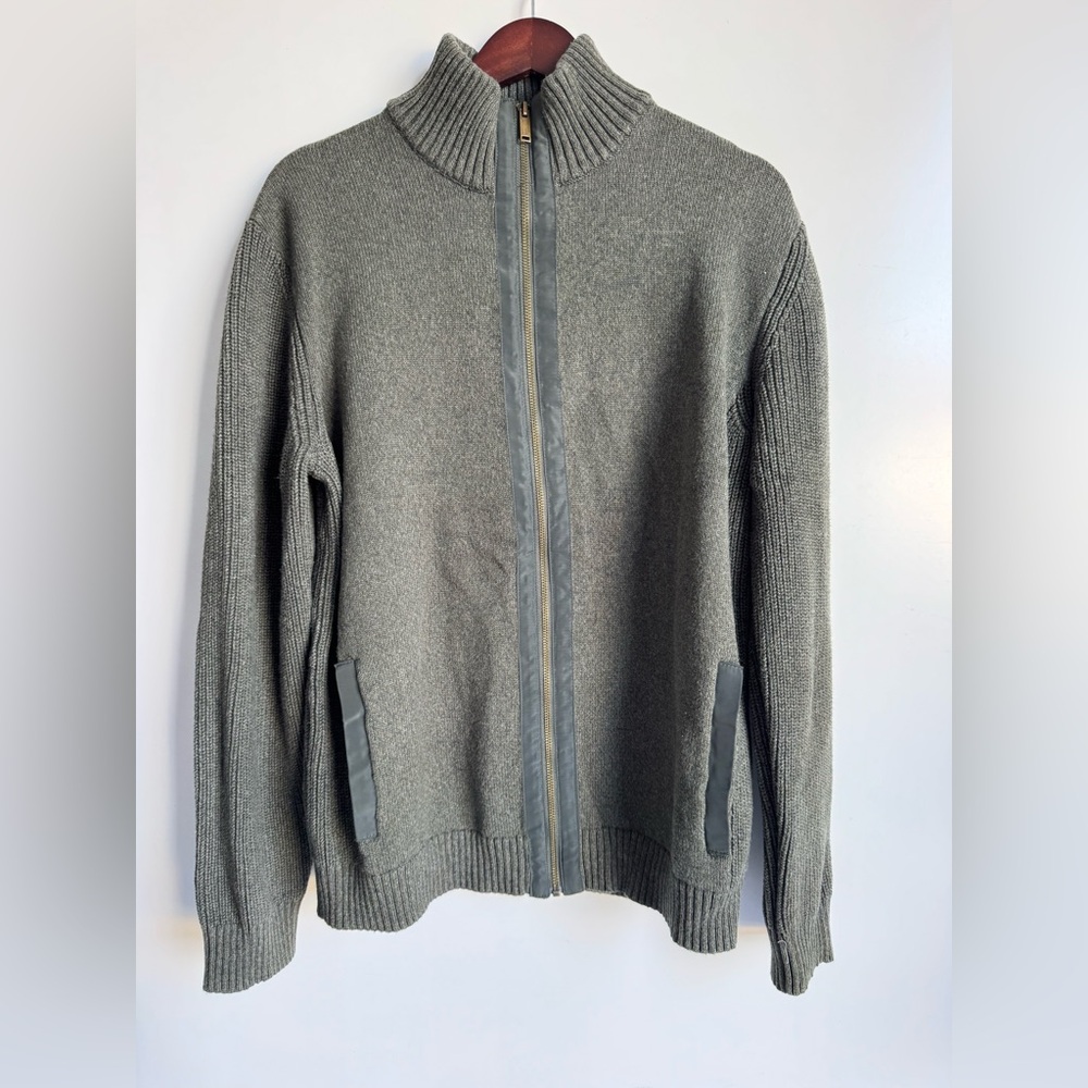 Daniel Hechter Paris Men‎ XL Knit Cotton LS Full Zip Dark Green Cardigan Sweater